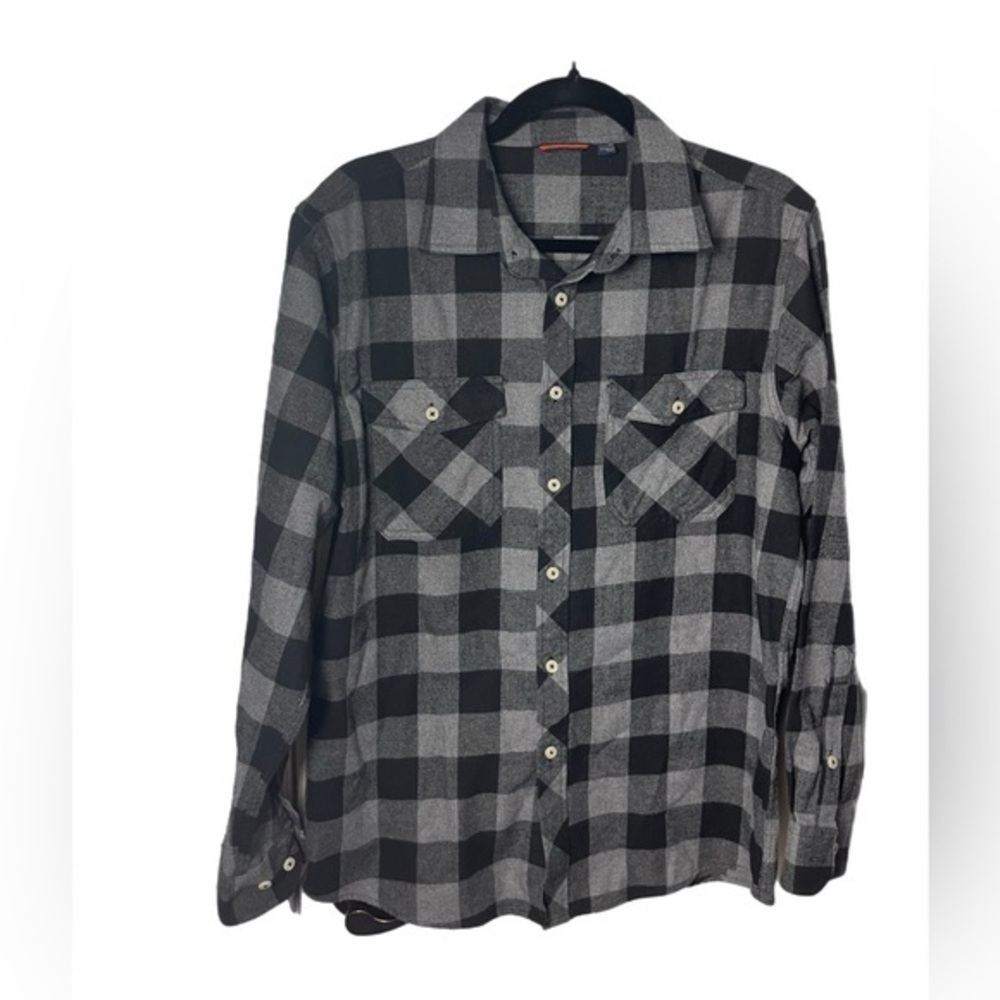Design In Italy Black/Gray Plaid Long Sleeve Button Down Shirt Size Medium